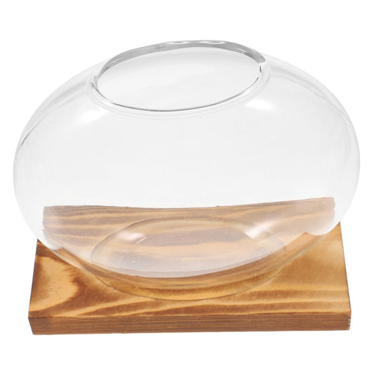 Totority Desktop Hydroponic Glass Plant Propagation Station with Transparent Vase and Wooden Base Soil Indoor Terrarium for Home Office Decoration and Tea Ceremony Display