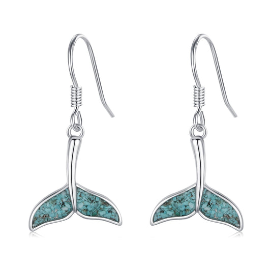 Mermaid Tail Earrings for Women 925 Sterling Silver Turquoise Whale Tail Dangle Drop Earrings Beach Themed Ocean Jewelry Gifts for Friends