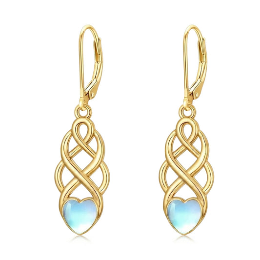 XPYPZP 14K Gold Celtic Knot Dangle Drop Earrings for Women Irish Celtic Heart Moonstone Leverback Earrings Ireland Jewelry Mothers Day Gifts for Mom Wife Girlfriend Her