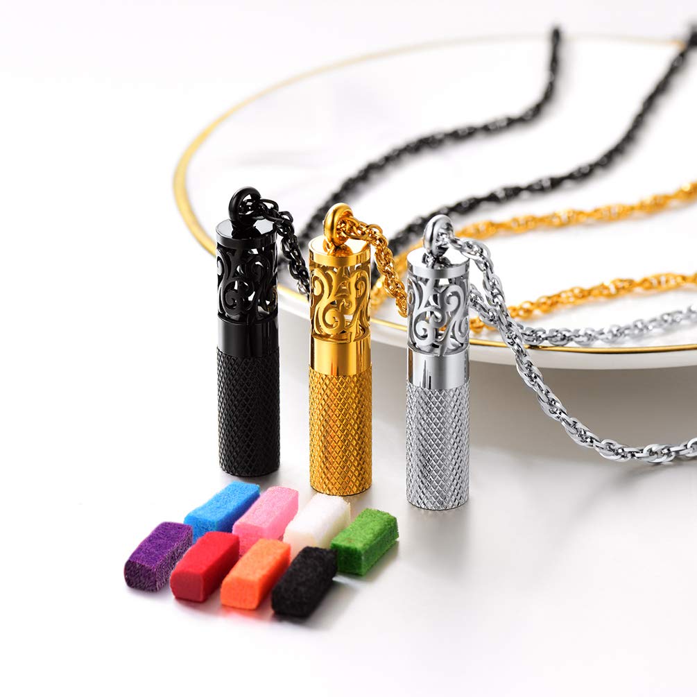Perfume Locket Round Bottle Pendant Necklace Diffuser Essential Oil Aromatherapy Men Women Jewelry Black Necklace