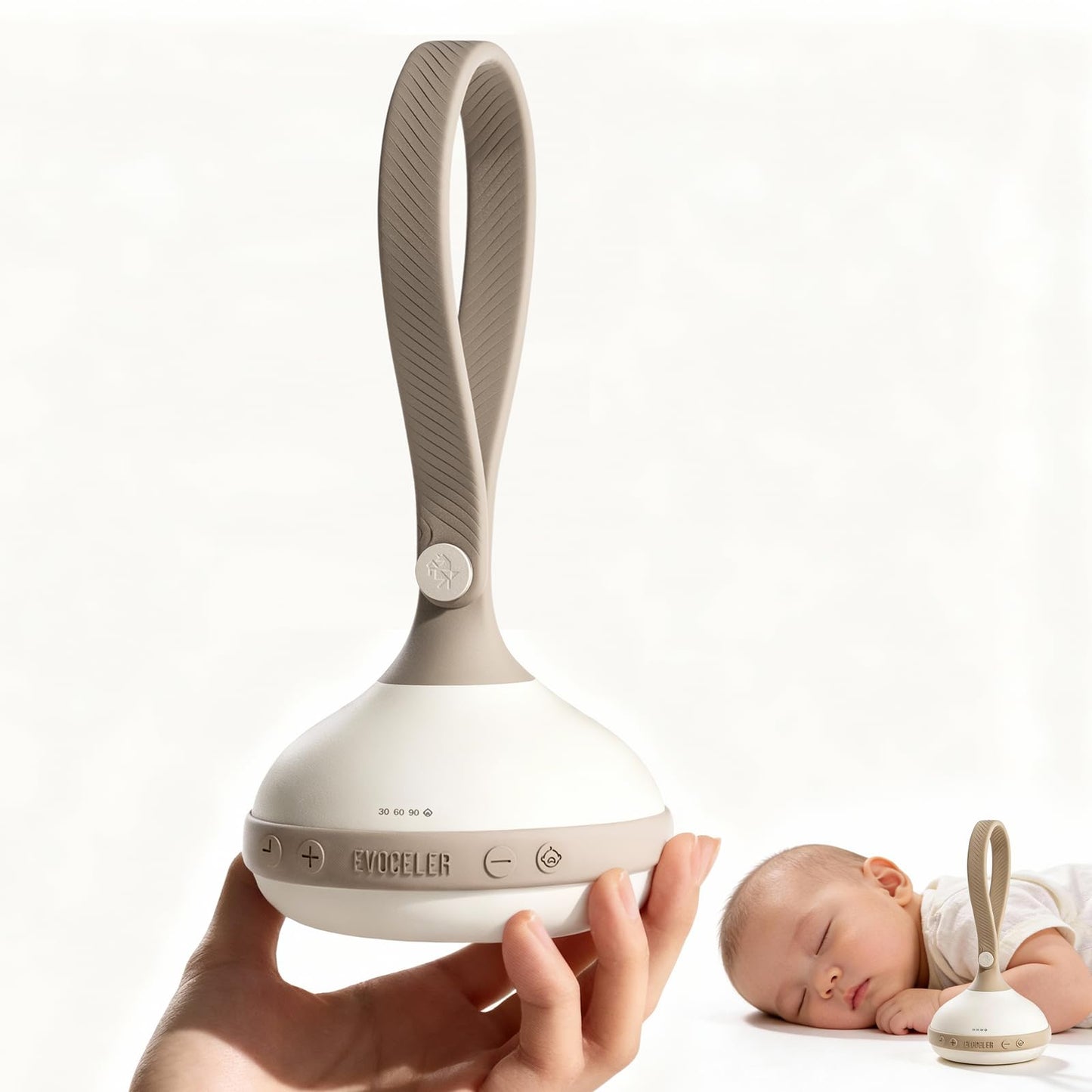 EVOCELER | Portable White Noise Sound Machine for Babies and Kids | Auto Cry Detection | 9 Soothing Sounds | Sleep Soother | Voice Recording | 15H Battery | Travel | Baby Registry Gift | Stroller Clip