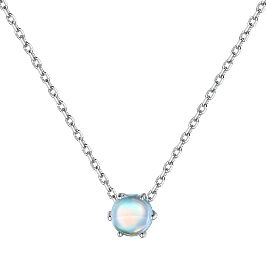 ChicSilver Moonstone Necklace 925 Sterling Silver Round Cut Gemstone Solitaire Pendant Necklace June Birthstone Jewelry for Women