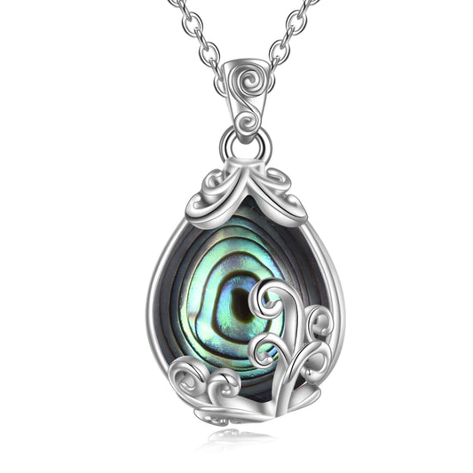 POPLYKE Sterling Silver Abalone Shell Filigree Teardrop Pendant Necklace Gemstone Crystal Jewelry for Women