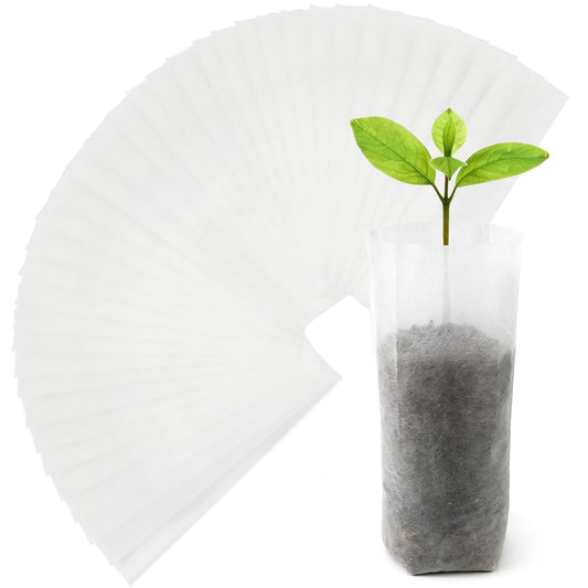 Augshy 100 Pcs Nursery Growing Bags, 7.5x11.6 inch Breathable Non-Woven Plants Grow Fabric Plant Grow Bags for Vegetable Seed Starter Home or Outdoor Garden Supply