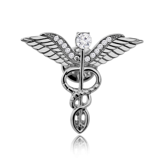 CENWA Medical Jewelry Wand Brooch Label Pin Emblem Pin Medicine Snake Caduceus Nursing Gift for Doctor Nurse Therapeutist (silver)