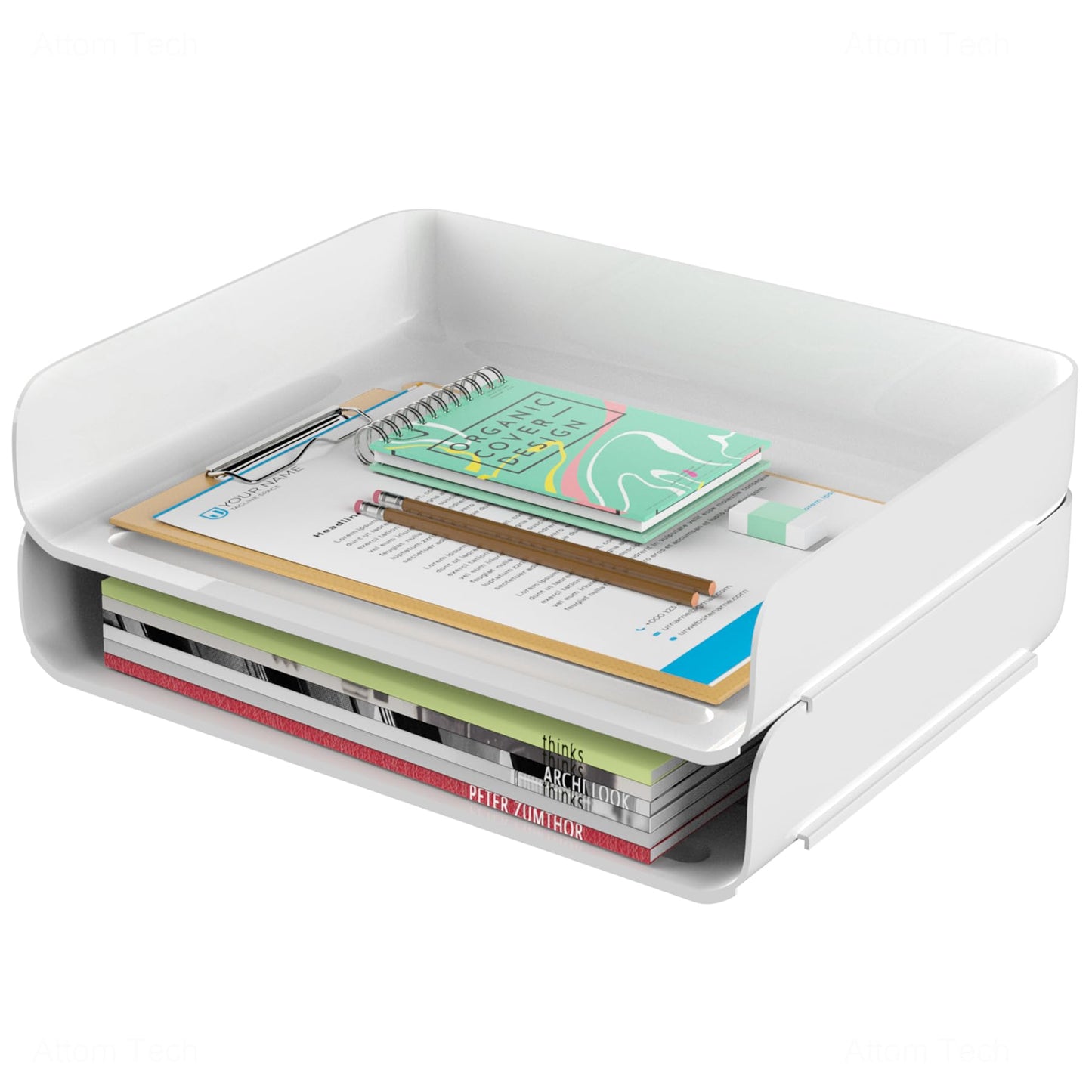 Tomorotec Desk Letter Tray Set, A4 Size Clear PET Stackable Document Organizer Office Desktop File Paper Holder Book Storage Rack Side Load Anti-Skid Stacking Support Convex Bottom (2X Landscape)
