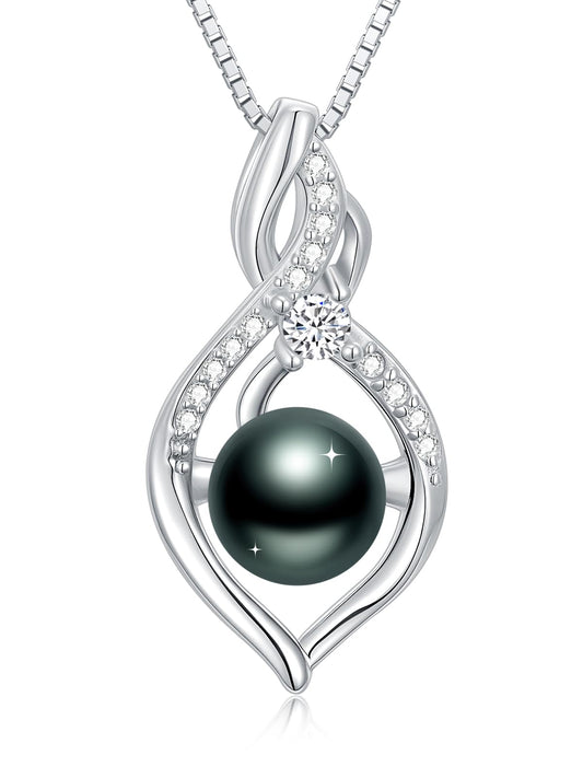 KANNSOAR 8MM Tahitian Black Pearl Necklace 18K Gold Plating Sterling Silver Pearl Jewelry Wedding Birthday Anniversary Valentines Day Christmas Mothers Day Gifts for Wife Women Mom Girlfriend Her