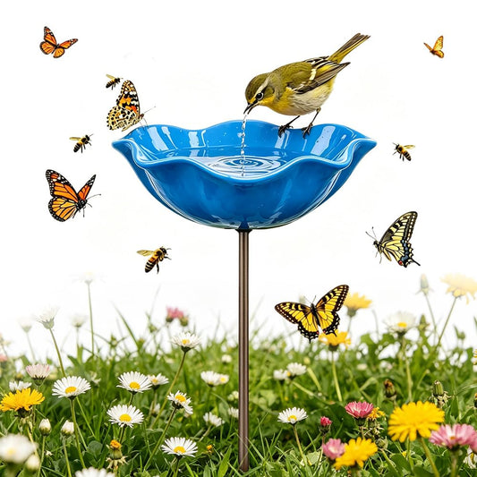Handmade Metal Flower Garden Stake, 2026 New Handmade Flower Garden Stakes Bird Bath, Hold Water Suitable for Gardens, Patios, Lawns, Backyard Decor and Outdoor Landscaping Use (B)