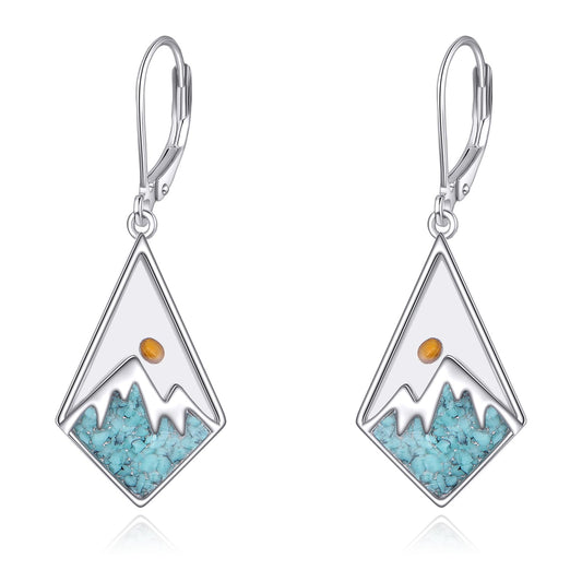 AOBOCO Turquoise Mustard Seed Earrings for Women Sterling Silver Mountain Dangle Earrings Christian Mustard Seed Jewelry Birthday Gifts for Mom Friends(Rhombus Turquoise Earrings)