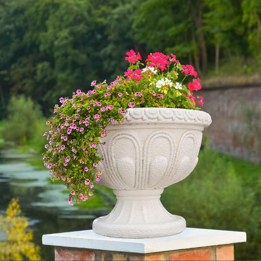 Chambtalie Elegant Outdoor Flowerpot European Style Beige Resin Crafts for Plants Decorative Outdoor Statue Pot Ideal for Yard and Garden Balcony Decor (1424)