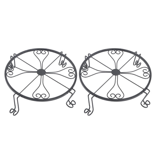 LiGuVCY Outdoor Metal Plant Stand, Black Ironwork Flower Stand, 2PCS
