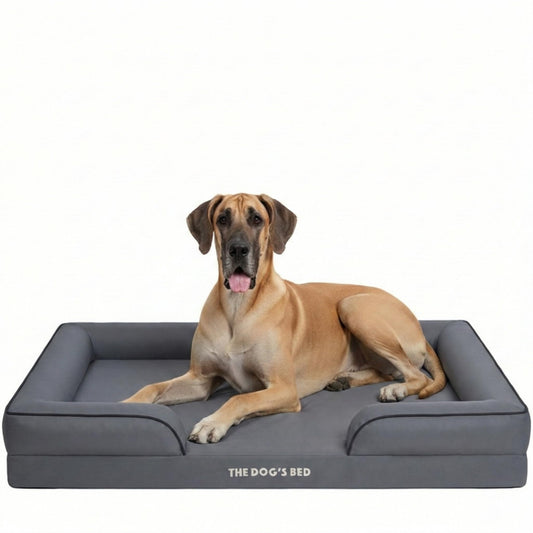 The Dog’s Bed Supportive Egg Crate Foam Dog Bed for XXL Dogs, Grey Oxford - Washable Bolster Dog Bed with Removable Waterproof Liner, Non Slip Base, Sofa Style Pet Bed