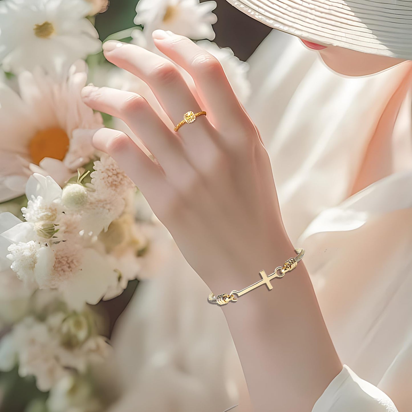 DS Religious Gift for Her Christian Cross Bracelet Bible Verse God is Within Her She Will Not Fall Inspirational Bracelets For Women Stainless Steel Jewelry Gift To Daughter Best Friend (Cross bracelet-Gold 13)