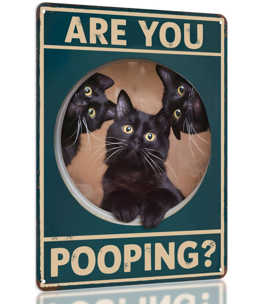 Black Cat Bathroom Decor – Are You Pooping Cat Sign, Vintage Cat Wall Decor Art for Home, Apartment, Restroom, Quirky Retro Bathroom Poster for Cat Lovers by Opix Design