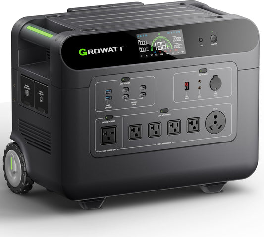 GROWATT HELIOS 3600 Portable Power Station, 3600Wh LFP Battery, Expandable to 240V/7200W AC Output, Up to 36kWh, Solar Electric Generator for Whole House Backup, RVs, Emergencies