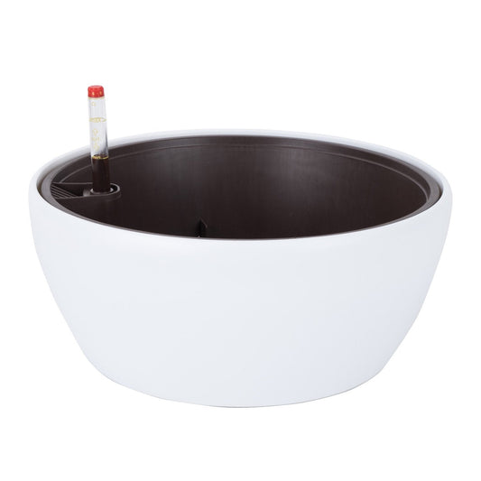 Vencer 11 Inch Plastic Round Self Watering Planter,Water Indicator,Modern Decorative Planter Pot for All House Plants Flowers, Herbs, Vegetables, Tropical,White,VF-048