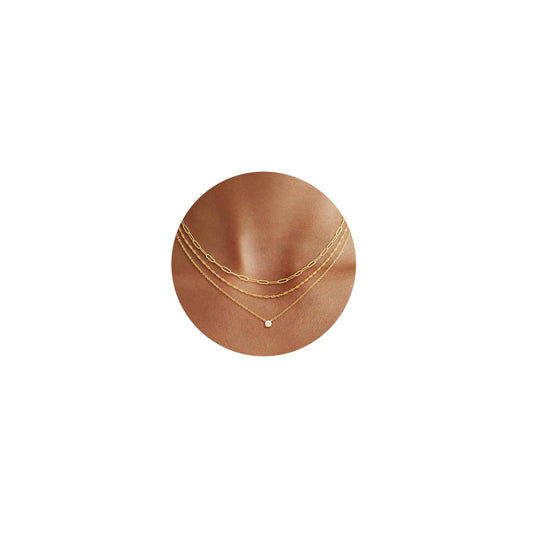 CHESKY Layered Necklaces for Women Trendy, Dainty 14K Gold Plated CZ Pendant Necklace Paperclip Rope Chain Necklace Gold Jewelry Set for Women Gifts