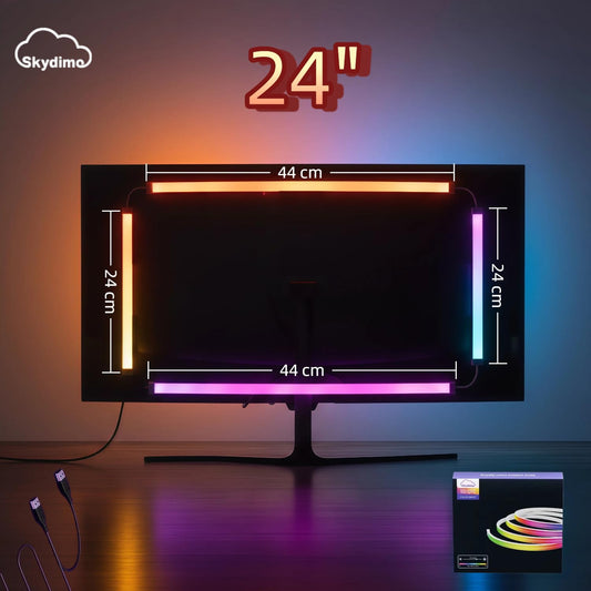 wacuaao RGB Monitor Backlight with Screen Sync, Dual USB Powered Ambient Lighting Kit for 24 Inch PC Monitors, Music Mode, Dynamic Dreamcolor Gaming Lights for Desk Setup (4 Sides - 24 inch)