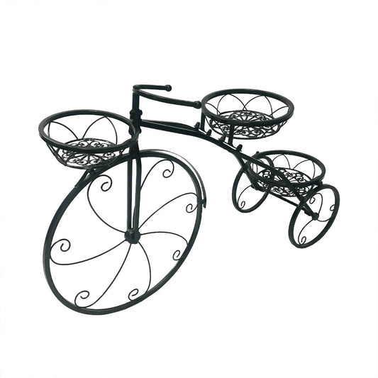 EAUSO Outdoor Indoor Flower Pot Black/White Bicycle Plant Stand Yard Iron Basket Shelf Home Garden Decor,Beautiful Decoration for Garden Parties Or Outdoor Activities,3 Round Baskets,Great Gift