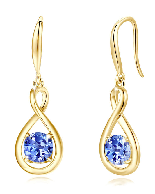 FANCIME Tanzanite Dangle Drop Earrings 925 Sterling Silver Yellow Gold Plated Dainty Infinity Gemstone December Birthstone Earring Fine Jewelry Birthday Mothers Day Gifts for Mom Her Women