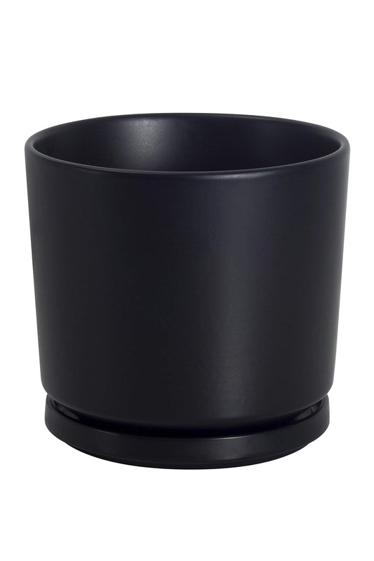Ekirlin 7 inch Plant Pots,Ceramic Flower Planters Indoor,Modern Succulents Containers with Drain Hole Saucer,Decorate Home,Office & Outdoor (Black)