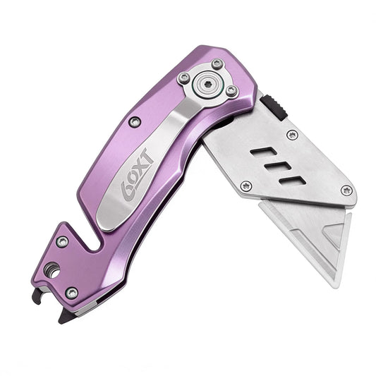 Utility Knife Folding Safety Lock Quick Change with 10 Extra SK5 Replacement Blade Lightweight Aluminum Handle & Pocket Clip Multi-Use Box Cutter Office Home Art Diy Great Gift Choice (UPG.V.Purple)
