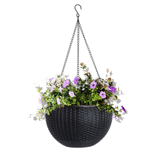 Vencer 11 Inch Round Resin Self Watering Hanging Basket,Water Indicator,Modern Decorative Planter Pot for All House Plants,Black,VF-050B