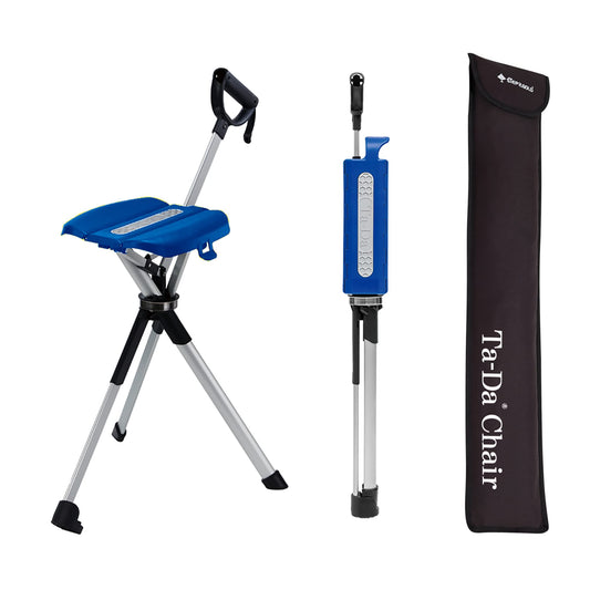 STEP2GOLD Ta-Da Chair Series 2- Portable Walking Stick, Cane with Seat, Foldable Chair, Hiking Stick, for Camping, Hiking, Lightweight Aluminum, Easy Carry, Anti-Slip (36.2"/Blue)