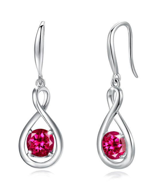 FANCIME Ruby Dangle Drop Earrings 925 Sterling Silver Dainty Infinity Red Gemstone July Birthstone Earring Fine Jewelry Birthday Mothers Day Gifts for Women Her