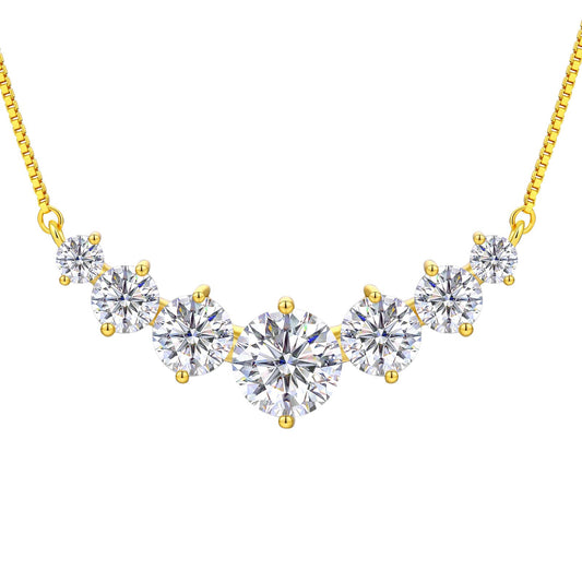1.7 Carat Simulated Diamond Necklace for Women, 7 Stones Moissanite Pendant Necklaces 18k Yellow Gold Plated Sterling Silver Moissanite Necklace 19 inch Adjustable Box Chain Jewelry Gifts for Mom Wife