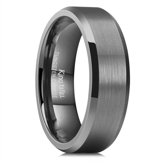 King Will 7mm Tungsten Carbide Ring for Men, Gunmetal Matte & Polished Comfort Fit ，Size 10