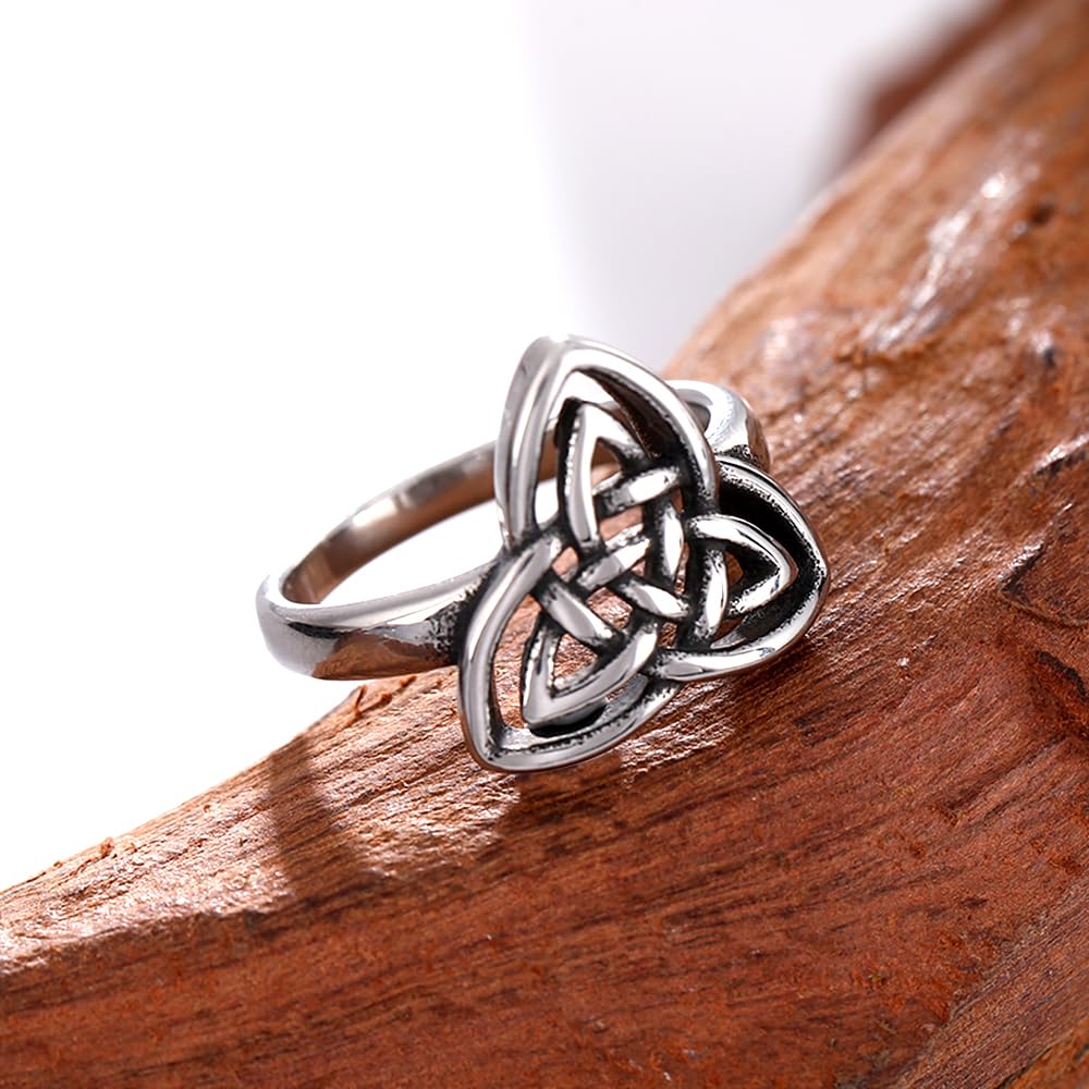 YWMAN Celtic Knot Rings for Women, Stainless Steel Triquetra Trinity Ring, Witches Knot Irish Jewelry Gift (12)