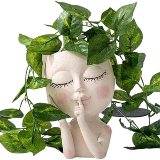 PotSonntag Face Planter Pots Head Planter, Cute Succulent Pots with Drainage Hole, Face Flower Pot Head Planter for Indoor Outdoor Plants, Home Decor, Gift for Women(White,Small)