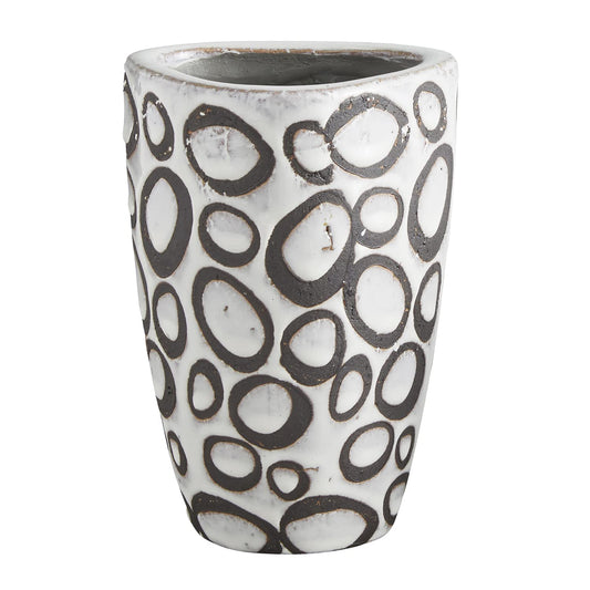 47th & Main Modern Textured Brown and White Glazed Terracotta Planter Pot Vase for Flowers Succulents Small Plants and More, Large, Circles