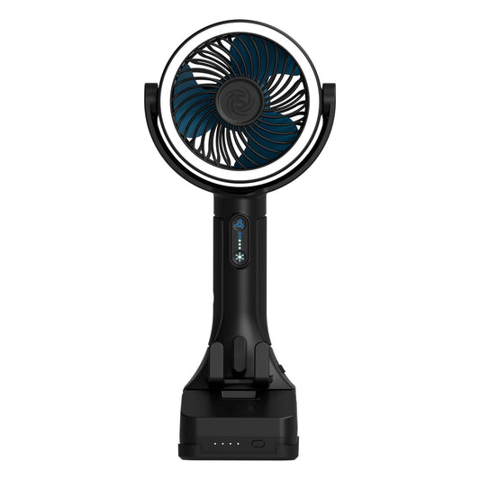 CANE5 AirLux Pro, Portable Fan, 180-Degree Tilt Head, 5 Speeds, 18MPH Wind Velocity, Rechargeable 20V Battery, [40 Working Hours], USB Power Bank, LED Ring Light, Hands-Free Smart Hook