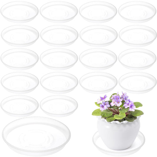 KvyusFlourish 20 Pack 10 Inch Clear Plant Saucers Plastic Drip Tray for Plant Pots Plant Trays for Pots Flower Pot Saucers for Indoors Outdoors with Glove, White