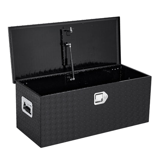 GarveeTech 36 in Truck Bed Tool Box, Heavy Duty Aluminum Diamond Plate ToolBox for Pick Up Truck RV Trailer, Trailer Toolbox Storage with Side Handle, Lock and Keys, Black