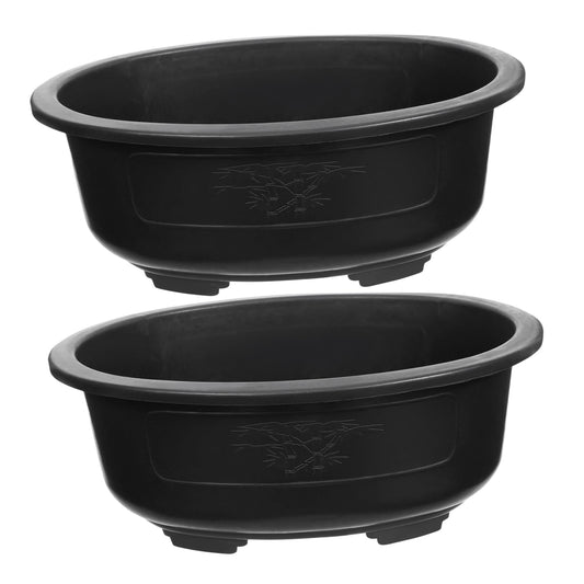 DOITOOL 2Pcs Bonsai Training Pot 15 inch Plastic Flower Pot Bonsai Pot with Drainage Hole, Oval Bonsai Planter Pot Plants Growing Pots for Nursery, Garden, Balcony, Black