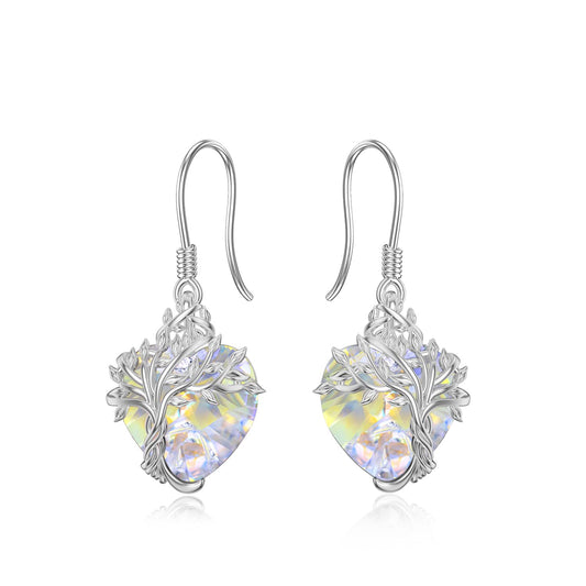 TOUPOP Heart Crystal Earrings Sterling Silver Tree of Life Earrings April Birthstone Jewelry Birthday Mothers Day Gifts for Women Mom Her