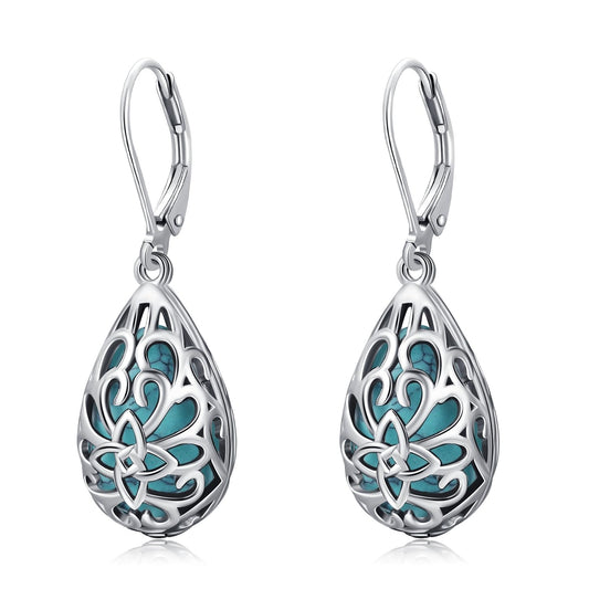 Teardrop Turquoise Jewelry for Women-Genuine Turquoise Leverback Earring 925 Sterling Silver Dangle Drop Earrings Vintage Gifts for Valentine/Mother's Day/Christmas