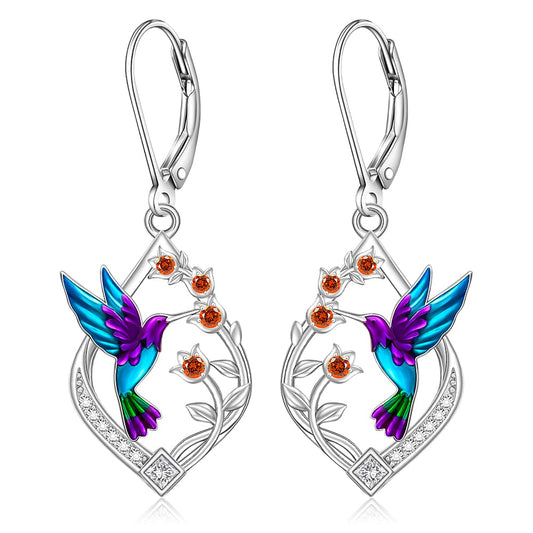Hummingbird Earrings for Women Sterling Silver Hummingbird Jewelry Gifts for Women Unique Charm Flower Earrings