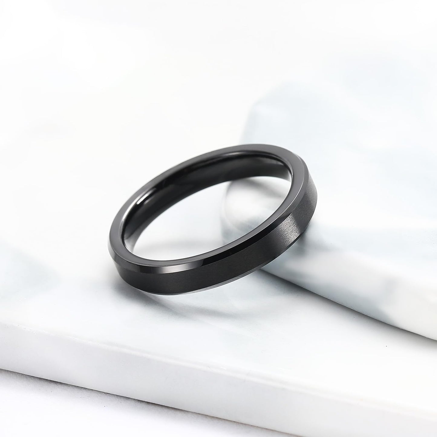 King Will 4mm Black Tungsten Men's Wedding Band - Brushed Matte Finish, Beveled Polished Edge, Comfort Fit 13