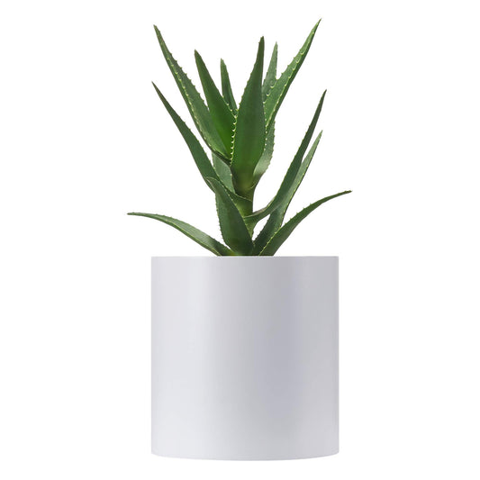 FaithLand 8 Inch Fiberstone Planter - Lightweight Modern Cylinder Plant Pot with Drainage Hole & Plug, Indoor Outdoor Use, Matte White