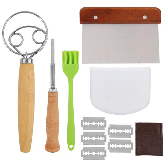Mellisore Danish Dough Whisk Set, Dough Hook, Bread Lame, Bench Scraper, Pastry Brush, Sourdough Bread Baking Tools Kit with Scoring Tool(Multicolor,Size:/)