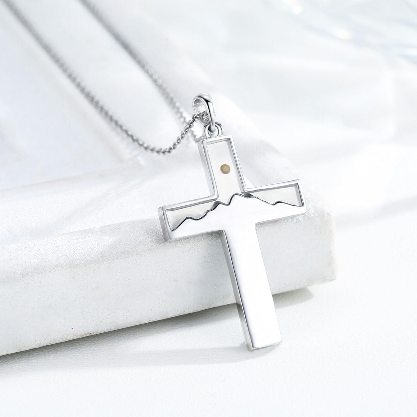 Suiknsn Mustard Seed Necklace 925 Sterling Silver Blue Opal Turquoise Mountain Necklace Faith Cross Pendant Christian Jewelry Hiking Gifts for Women Mom