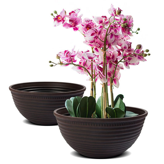 RICH ATLAS 2 Pack 10 Inch Plant Pots,Durable Decorative Flower Pots Planters with Drainage Hole for Indoor and Outdoor Plants,Flowers,Succulents, Brown