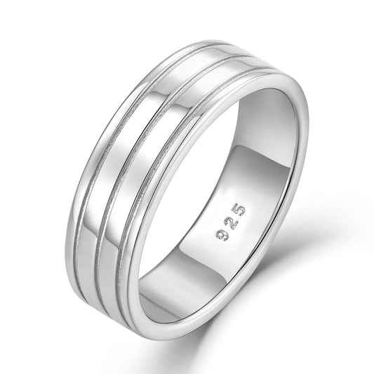 STARCHENIE 925 Sterling Silver Wedding Band Ring for Men, 6mm Striped Comfort Fit, Size 11