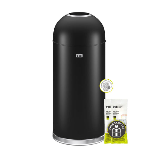 EKO Eternal 56L/15 Gallon Large Capacity Tall Commercial Trash Can, Round Open Top Waste Bin for Indoor and Outdoor, Black Steel Heavy-Duty, Durable Metal Garbage Bin for Home, Office, Restaurant
