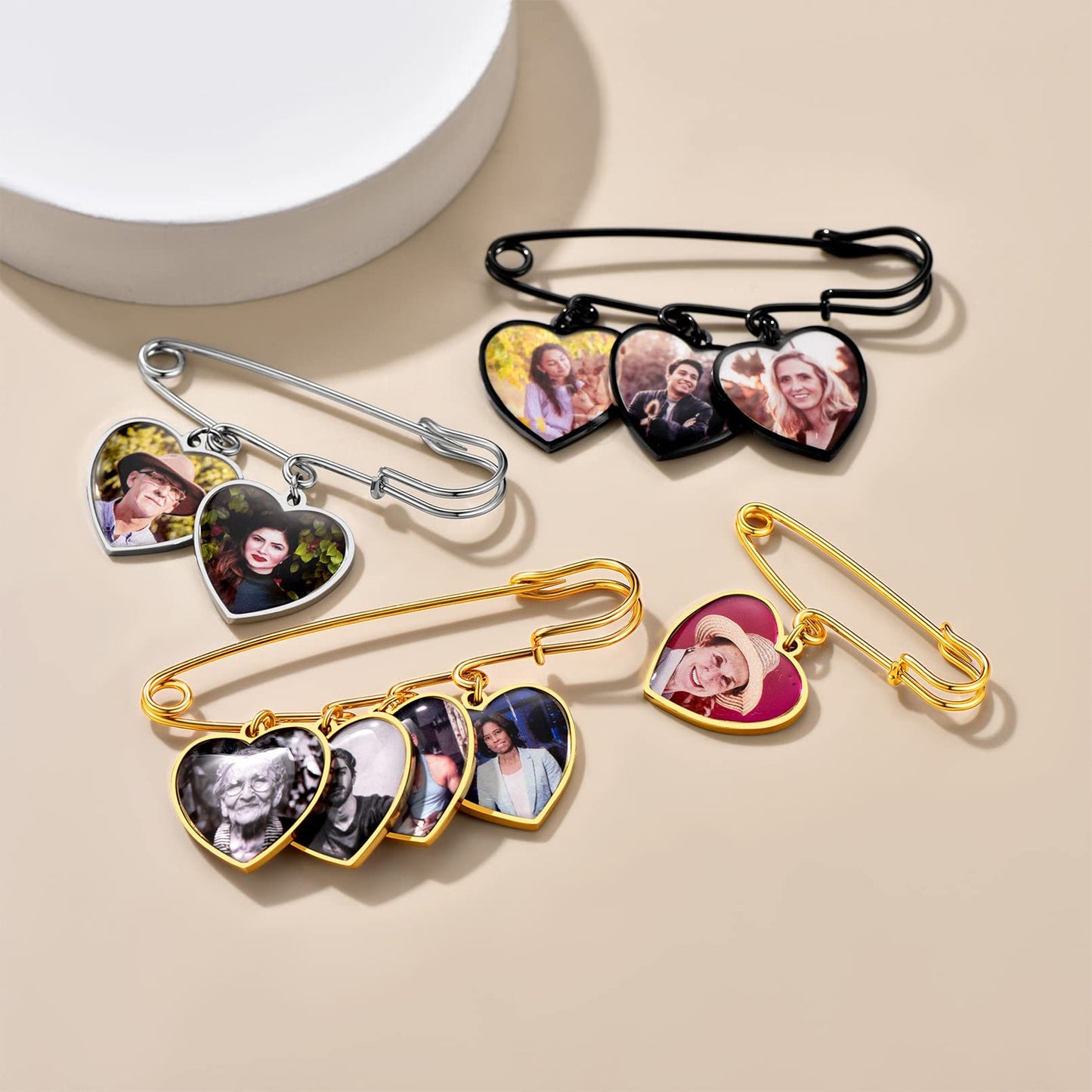 Custom4U Wedding Boutonniere Photo Charm Bouquet Pin Lapel Heart Memorial Charms Funeral Boutonniere Mother of The Bride Groom Men Women