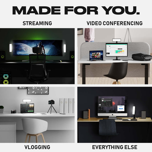 FUSE MRK1 Portable Webcam Light Kit | Magnetic Edge-Lit Adjustable Color for Video Conferencing, Streaming and Videography | USB-C Built-in Battery, Monitor Mount, Desk Stand for Zoom on Mac and PC